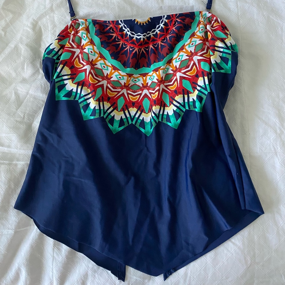 Blue patterned tankini top